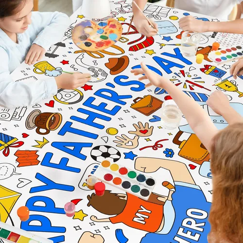 Miniatura 4 de Gatherfun Póster de Actividades Temático del Día del Padre/Cubierta de Mesa - 72" x 31.5" Arte de Pared para Pared de Aula, Fiestas Escolares
