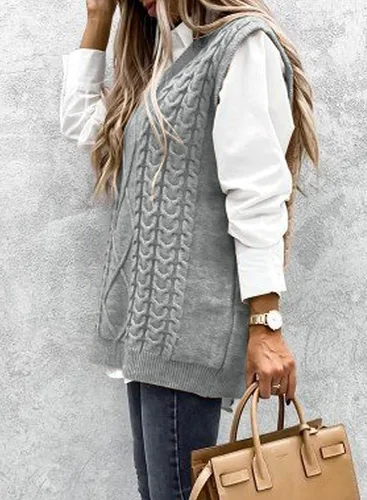 Miniatura 2 de EVALESS - Chaleco de gran tamaño para mujer, cuello en V, sin mangas, color sólido, suéter suelto
