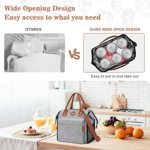 Miniatura 2 de LOKASS Lonchera a prueba de fugas para mujeres, bolsa térmica aislante para almuerzo, bolsa térmica para almuerzo con correa de hombro extraíble