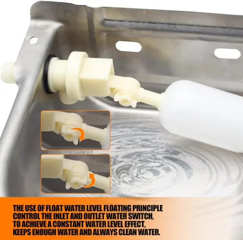 Miniatura 4 de Cuenco automático de agua potable para animales con válvula de flotador, dispensador de ganado de acero inoxidable 304 con orificio de drenaje