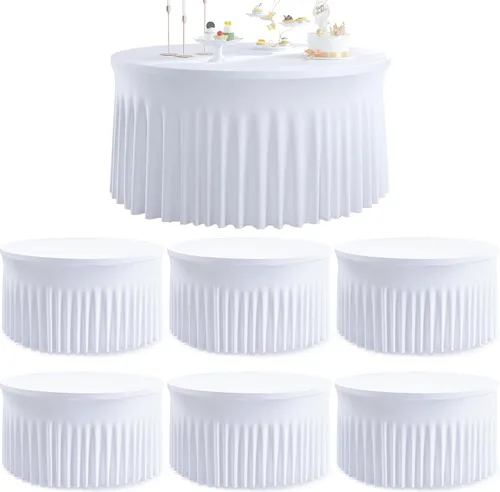Miniatura 45 de Paquete de 6 manteles redondos de elastano azul bebé para mesa de 60 pulgadas, manteles elásticos de 120 pulgadas ajustables de 5 pies, manteles