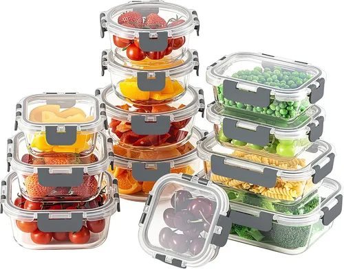 Miniatura 11 de HOMBERKING 24 recipientes de vidrio para almacenamiento de alimentos con tapas, cajas Bento de vidrio herméticas, sin BPA y a prueba de fugas, Rosa