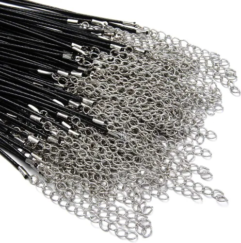 Miniatura 3 de 60 piezas de cordón encerado para la fabricación de joyas, cuerda de collar con cierre para pulseras y colgantes, negro
