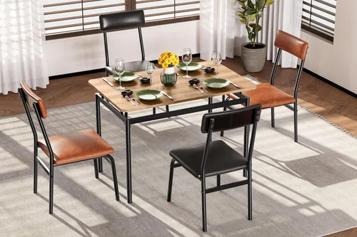 Miniatura 8 de Garvee Juego de mesa de comedor para 4, mesa de comedor y sillas de madera de 5 piezas, 4 sillas tapizadas de poliuretano, juego de comedor moderno