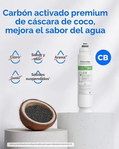 Miniatura 4 de Waterdrop Filtro G3-2CFCB, repuesto para sistema de ósmosis inversa Waterdrop G3-W, G3P600 y G3P800, paquete de 2 filtros G3-N1CF y 1 filtro