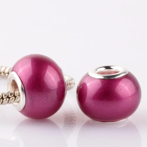 Miniatura 5 de RUBYCA Mezcla de perlas de imitación de cristal de Murano pulsera de encanto europeo espaciador color plata 100pcs DIY