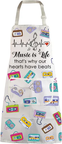 MBMSO Delantales Beat Music con bolsillos, delantal de cintas para amantes de la música, profesor músico, delantal de notas