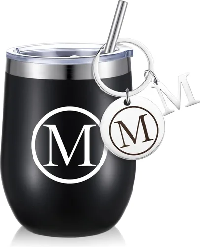 Miniatura 14 de Dandat - Vaso de vino personalizado con llavero de 12 onzas, taza de viaje de acero inoxidable negra con tapa y popote para empleados, profesores