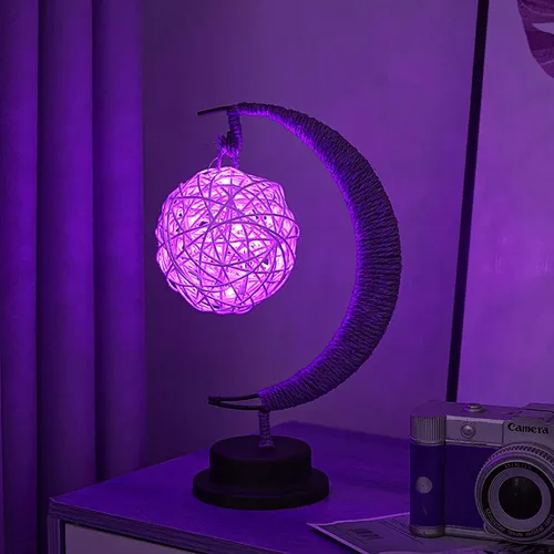 Miniatura 17 de Lámpara lunar encantada, lámpara LED colgante de luna, luz nocturna conmemorativa, adorno de Navidad para el hogar (manzana morada)