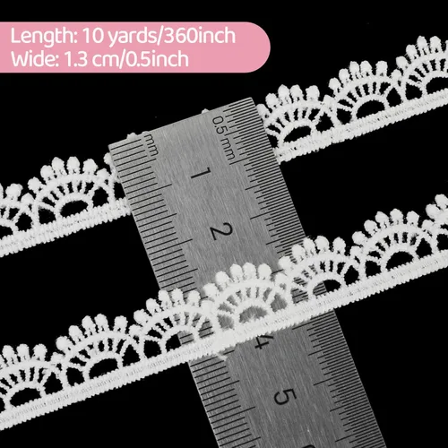 Miniatura 2 de Cinta de Encaje, Blanca de 1/2''×5 Yardas de Ribete de Encaje Blanco de Ganchillo para Costura con Borde Festoneado Vintage, Cintas de Encaje