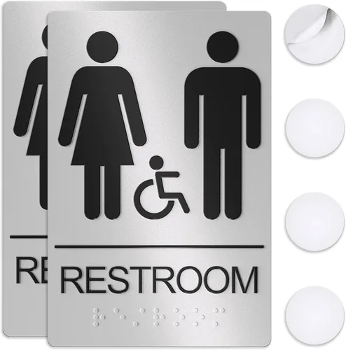 Miniatura 15 de ASSURED SIGNS - Letrero de baño para negocios, 9 x 6 pulgadas, 1 paquete Cumple con la ADA, texto elevado con braille, letrero de baño premium