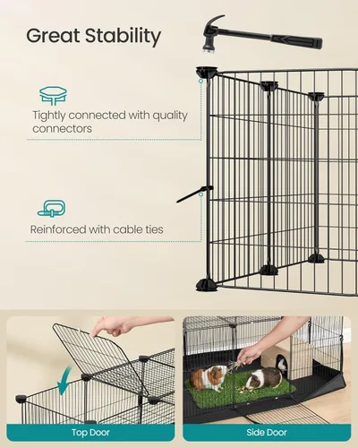 Miniatura 7 de SONGMICS ULPI012BH01 - Jaula para conejillos de indias, jaula para conejos, corralito de animales pequeños con alfombrilla impermeable, puerta