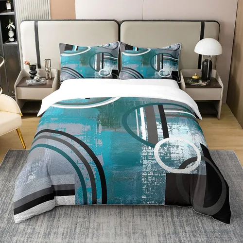 Miniatura 12 de Erosebridal Juego de ropa de cama de 100 % algodón a cuadros para niños y niñas, funda de edredón a cuadros, funda de edredón moderna geométrica