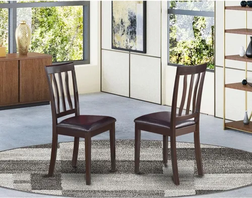 Miniatura 2 de East West Furniture ANC-BLK-C - Sillas de comedor antiguas, sillas de madera tapizadas de tela de lino, juego de 2, color negro