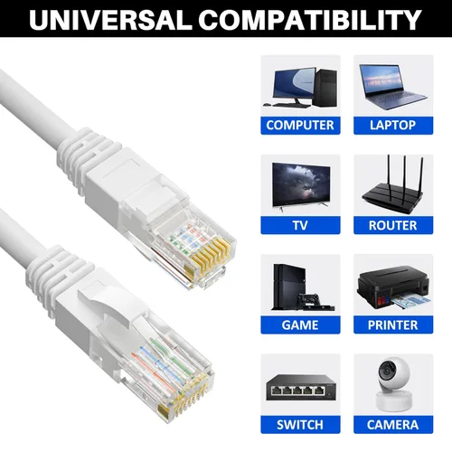 Miniatura 4 de Cable Ethernet Cat5e de 200 pies, cable largo de Internet Cat 5e, cable de conexión sin enganches blanco, flexible, red, LAN, PoE, conector RJ45
