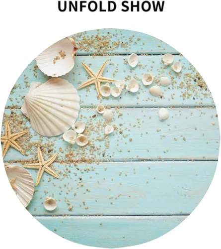Miniatura 8 de Giwawa Mantel redondo de conchas marinas, diseño de estrella de mar sobre tablero de madera azul, diseño de playa costera, 60 pulgadas, para Junta