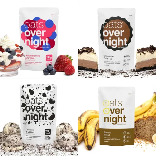 Miniatura 8 de Oats Overnight Paquete de variedad definitivo - Batido proteico para el desayuno alto en proteínas, 5g de fibra - Harina de avena sin gluten, avena