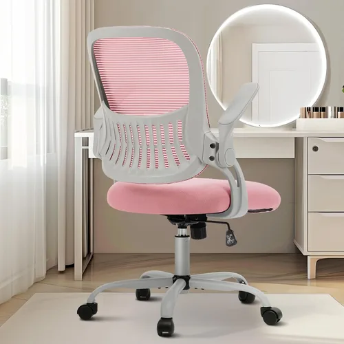 Sweetcrispy Silla ejecutiva gerencial de oficina en casa, silla giratoria de malla ergonómica ajustable con respaldo medio, brazos abatibles, cómodo