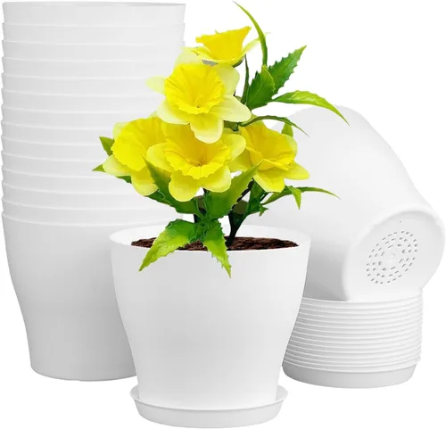 Miniatura 11 de Meowell Macetas de plástico de 6 pulgadas, paquete de 16 macetas para plantas de interior y exterior, macetas con agujeros de drenaje y platillos