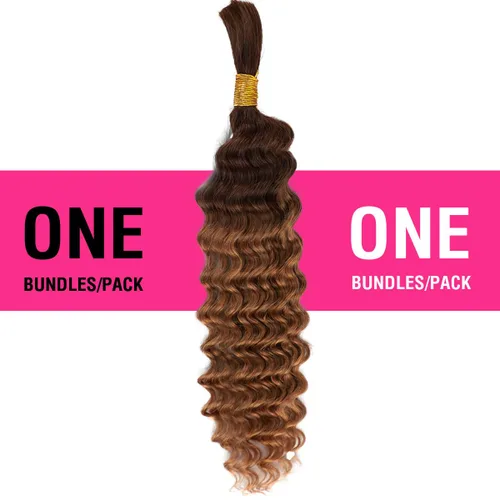 Miniatura 2 de Cabello humano trenzado para trenzas bohemias, rubio degradado T4/30, onda profunda a granel, micro trenzado, húmedo y ondulado, 18 pulgadas