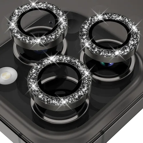 YWXTW Diseñado para iPhone 14 Pro/iPhone 14 Pro Max Protector de Lente de Cámara Brillante, [Nuevo Diseño con Purpurina] Vidrio Templado de Metal