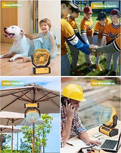 Miniatura 6 de Ventilador recargable portátil de 70 horas 20000 mAh de 9 pulgadas con oscilación automática/remoto/temporizador/luz LED, ventilador de camping