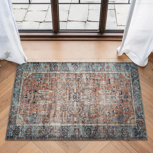 Miniatura 74 de Bloom Rugs - Alfombra lavable, antideslizante, de 1,83 x 2,74 m, color beige/blanco claro con borde tradicional, para sala de estar, dormitorio