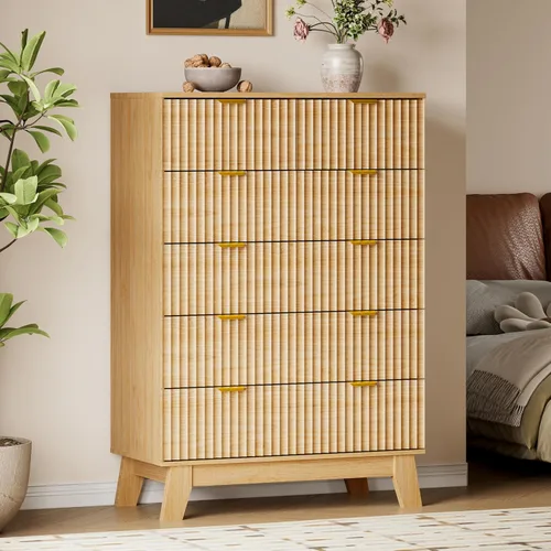 Miniatura 63 de BORNOON Cómoda alta de 46" para dormitorio, cómoda de 6 cajones acanalados, cómoda moderna de madera con almacenamiento profundo, correderas