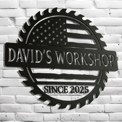 Miniatura 2 de Placa de Taller Personalizada de Bandera Americana de Metal, Regalo para Papá, Arte de Pared para Garaje, Placa de Taller de Papá, Nombre Diseño 4