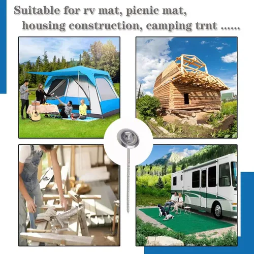Miniatura 6 de 10 estacas para alfombras de caravana al aire libre, estacas de acero inoxidable en espiral para patio, utilizadas para fijar alfombras, tiendas