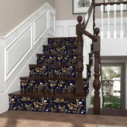 Miniatura 5 de Papel tapiz floral vintage azul marino oscuro extra largo, 17.5 pulgadas x 393 pulgadas, papel de contacto bohemio pelable, papel de pared botánico