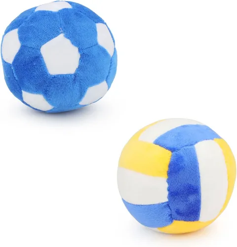 Miniatura 10 de Pelotas interactivas para perros, paquete de 2 pelotas de felpa chirriantes para perros, pelota de tenis, rugby para perros, pelota de juguete
