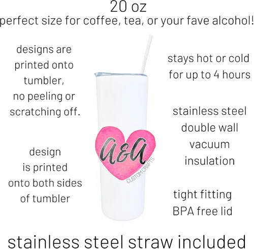 Miniatura 2 de Because I Said Fucking So Watercolor Heart 20 oz Funny White Tall Slim Skinny Stainless Steel Tumbler Travel Mug with Straw