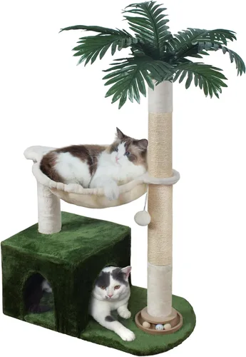 Fantasreen Cat Tree - Torre para gatos de 38 pulgadas con hamaca grande de metal, poste rascador para gatos de interior con condominio, pista de