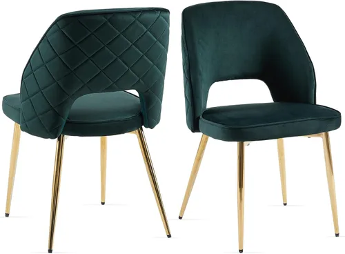 Miniatura 11 de NORDICANA Juego de 2 sillas de comedor modernas, sillas acentuadas tapizadas en beige bouclé con patas doradas de metal, sillas laterales