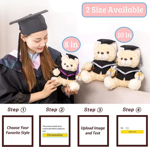 Miniatura 4 de Oso de graduación para la clase de 2026, regalos de graduación personalizados con texto, nombre o fecha, oso de peluche blanco para ella, regalos