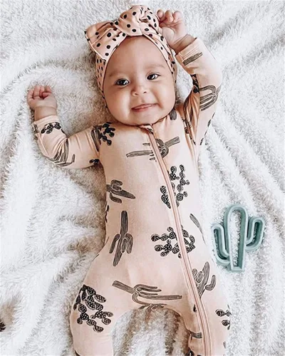 Miniatura 2 de CIYCUIT Mameluco con cremallera para bebé y niña con estampado de cactus