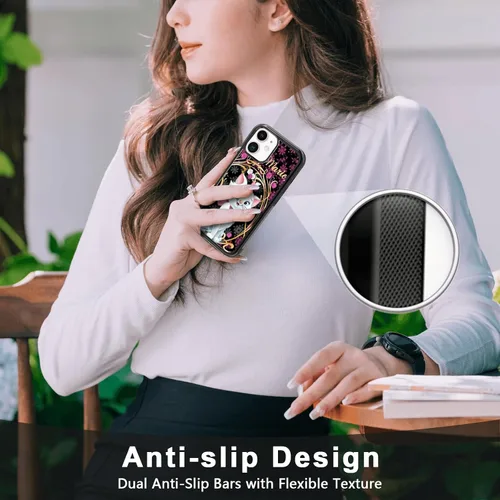 Miniatura 4 de Elegante funda de teléfono con diseño de gato Marie compatible con iPhone 11, funda de encaje dorado para iPhone, a prueba de golpes, rosa fucsia
