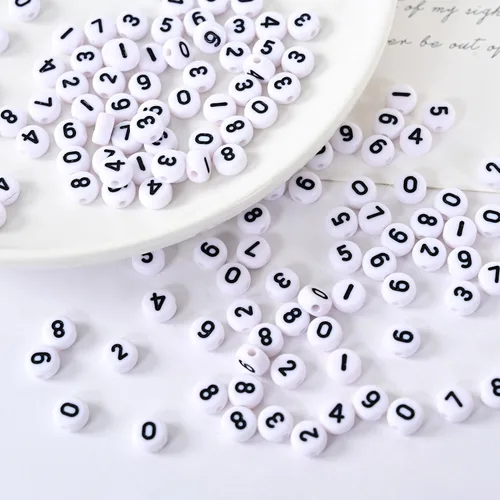 Miniatura 4 de 100 cuentas de números de acrílico blanco de 0.27 x 0.157 pulgadas (0.276 x 0.157 in) de plástico blanco redondo número 0 cuentas