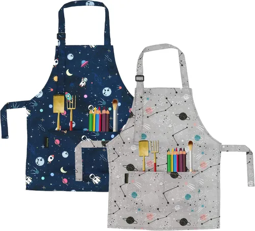 Delantales de Cocina para Niños BeeGreen con Correa Ajustable Delantales de Cocina con Bolsillo Delantero para Niños Pequeños Pintura Hornear Artista