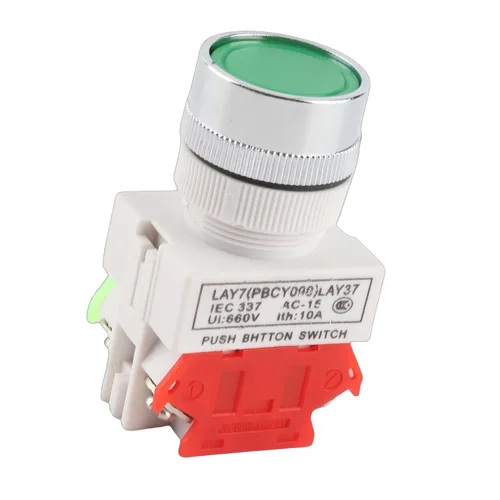 Miniatura 6 de Interruptor momentáneo, reinicio automático interruptor de botón de cabeza plana 0.866 in montaje LAY37-11BN (verde)