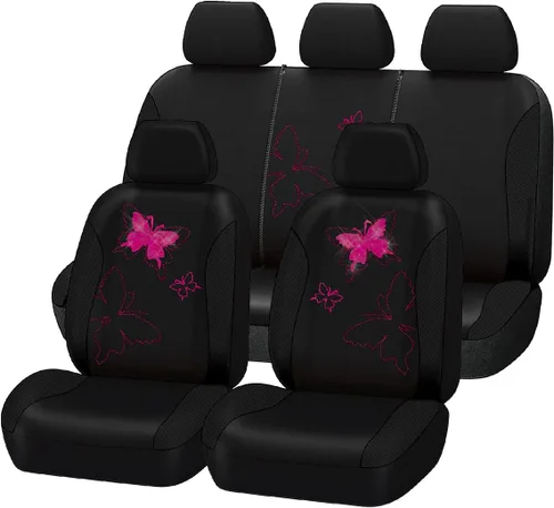 Miniatura 32 de Flying Banner - Juego completo de fundas para asiento de automóvil Butterfly, estilo universal de moda para mujer, para banco trasero (divisible)