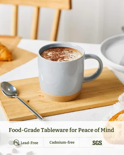Miniatura 3 de famiware Tazas de café para 4, juego de tazas de 13 onzas, taza para beber con asa para café, té, cacao, leche, suero de la vía lechera, gris claro