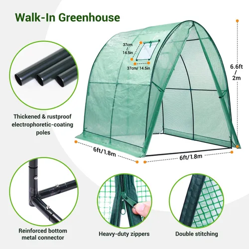 Miniatura 5 de Ohuhu Invernadero de túnel portátil al aire libre: pequeño paseo resistente en casa verde con ventanas de malla, base de metal reforzada, cubierta