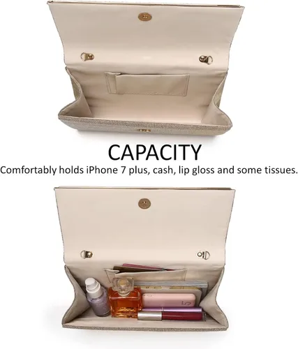 Miniatura 6 de DETARA Bolsos de noche para mujer, con lentejuelas y purpurina para mujer, bolso de mano brillante, bolso formal para boda, fiesta, baile