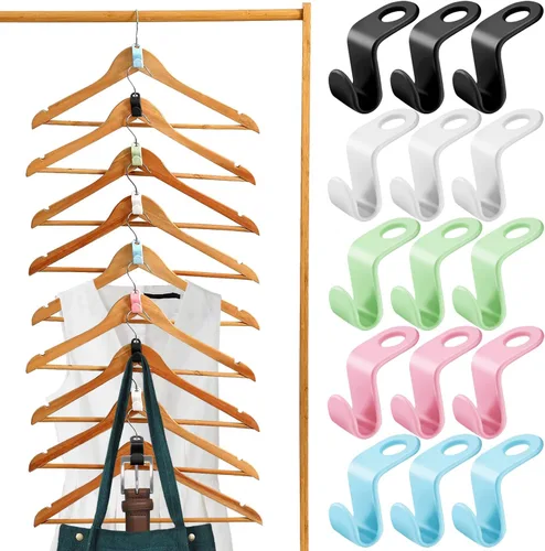 Miniatura 9 de 150 ganchos para colgar ropa, clips extensores de plástico resistente, ganchos de conexión de terciopelo, ganchos de suspensión en cascada para 150