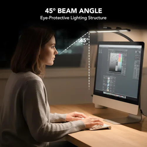 Miniatura 6 de Lámpara LED de escritorio para oficina en casa con base, brazo oscilante de cuello de cisne ajustable de 28.2 pulgadas, luz de escritorio ultra Negro