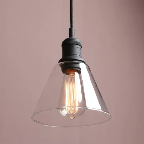Miniatura 6 de Yosoan Lámpara colgante Edison vintage de 1 luz, mini embudo de montaje semiempotrado, pantalla de vidrio transparente acampanada para cocina, baño