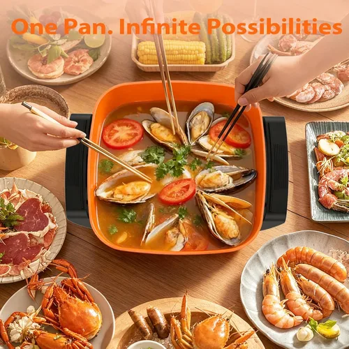 Miniatura 8 de OSTBA Sartén eléctrica de 12 x 12 pulgadas con tapa de vidrio, sartén antiadherente grande de 5.2 cuartos para comidas familiares, calentamiento