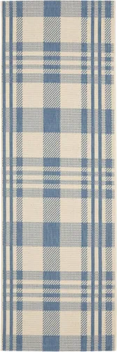 Miniatura 87 de SAFAVIEH Alfombra Lavable para Exteriores Colección Courtyard - 2'3" x 4', Beige y Azul, Patrón a Cuadros, No Desprende Pelusa y Fácil Limpieza